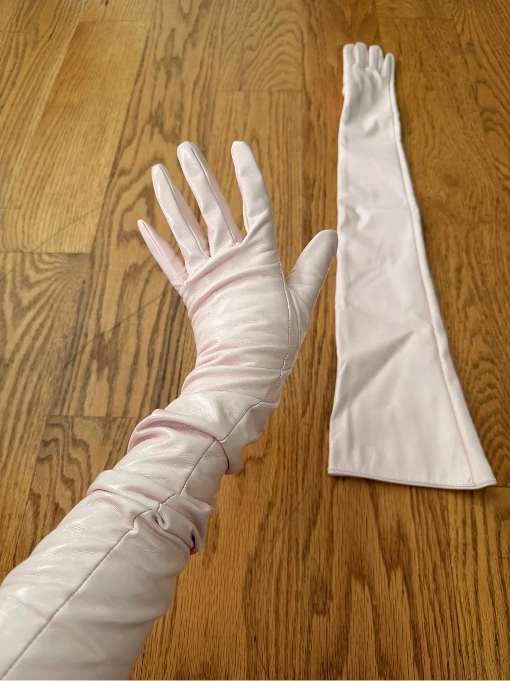 Long Light Pink Satin Opera Gloves - Pair